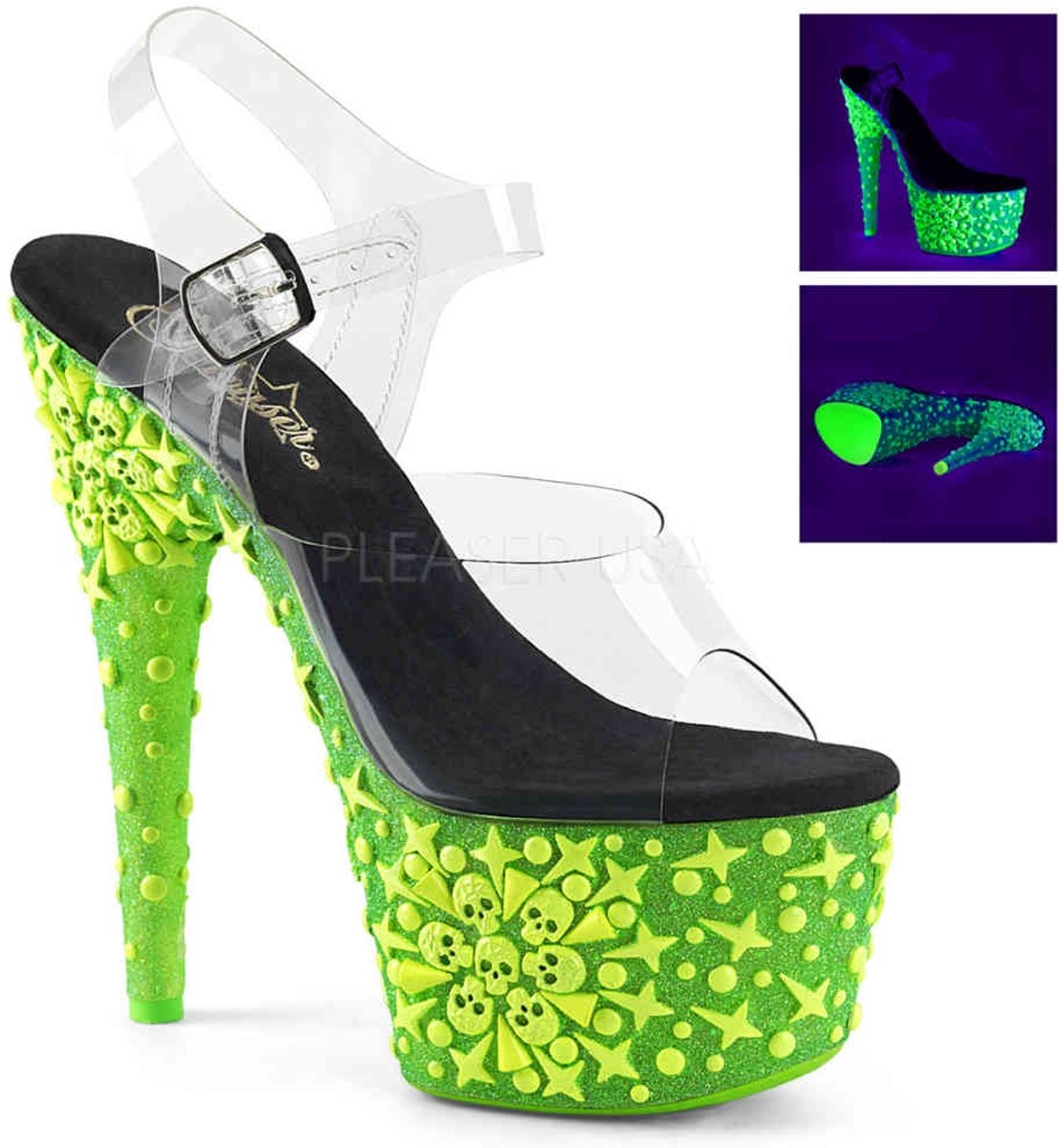 EU 37 = US 7 | ADORE-708NSK | *7 Heel, 2 3/4 PF Ankle Strap Sandal w/ Skull Design